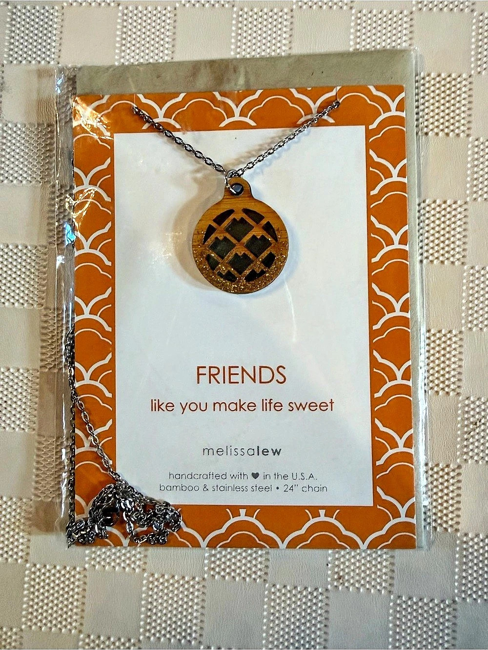 melissalew Friends Geometric Pendant Necklace in Brown & Silver NWT